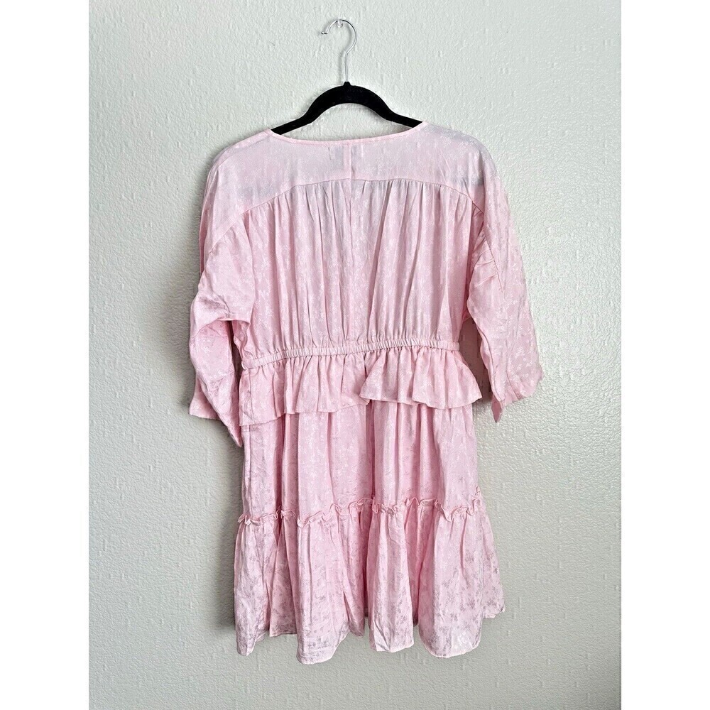 Nordstrom NSR Dress Womens Size Large Pink Kenny Satin Jacquard Ruffle Tassel - Picture 2 of 6